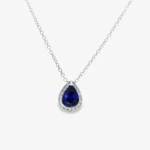 0.90ct Blue Sapphire & Diamond Halo Necklace