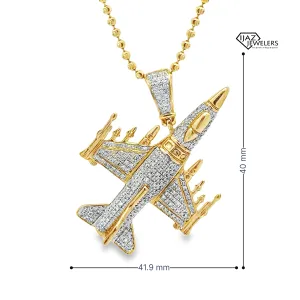 10K Gold 7/8 CTW Diamond Fighter Jet Charm