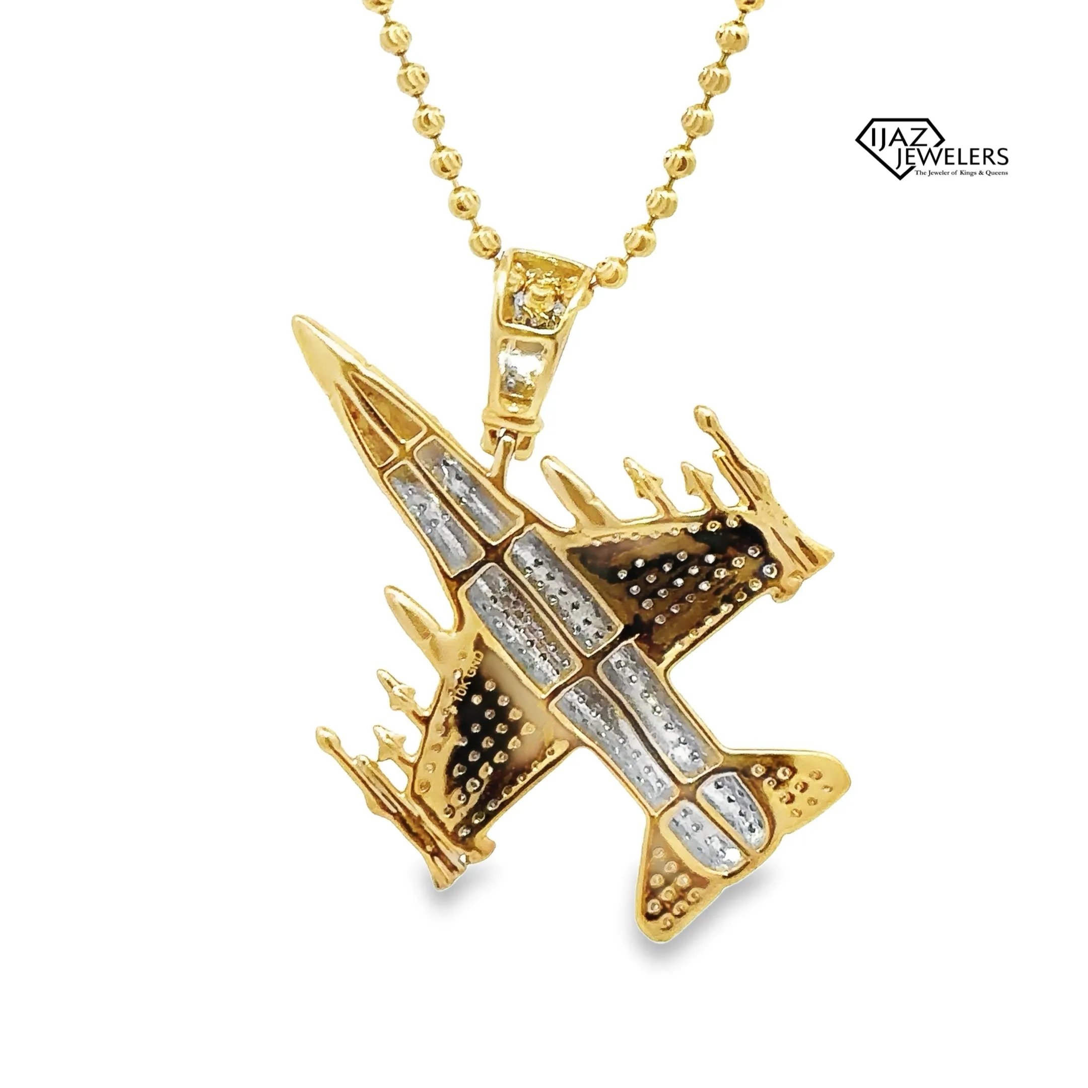 10K Gold 7/8 CTW Diamond Fighter Jet Charm