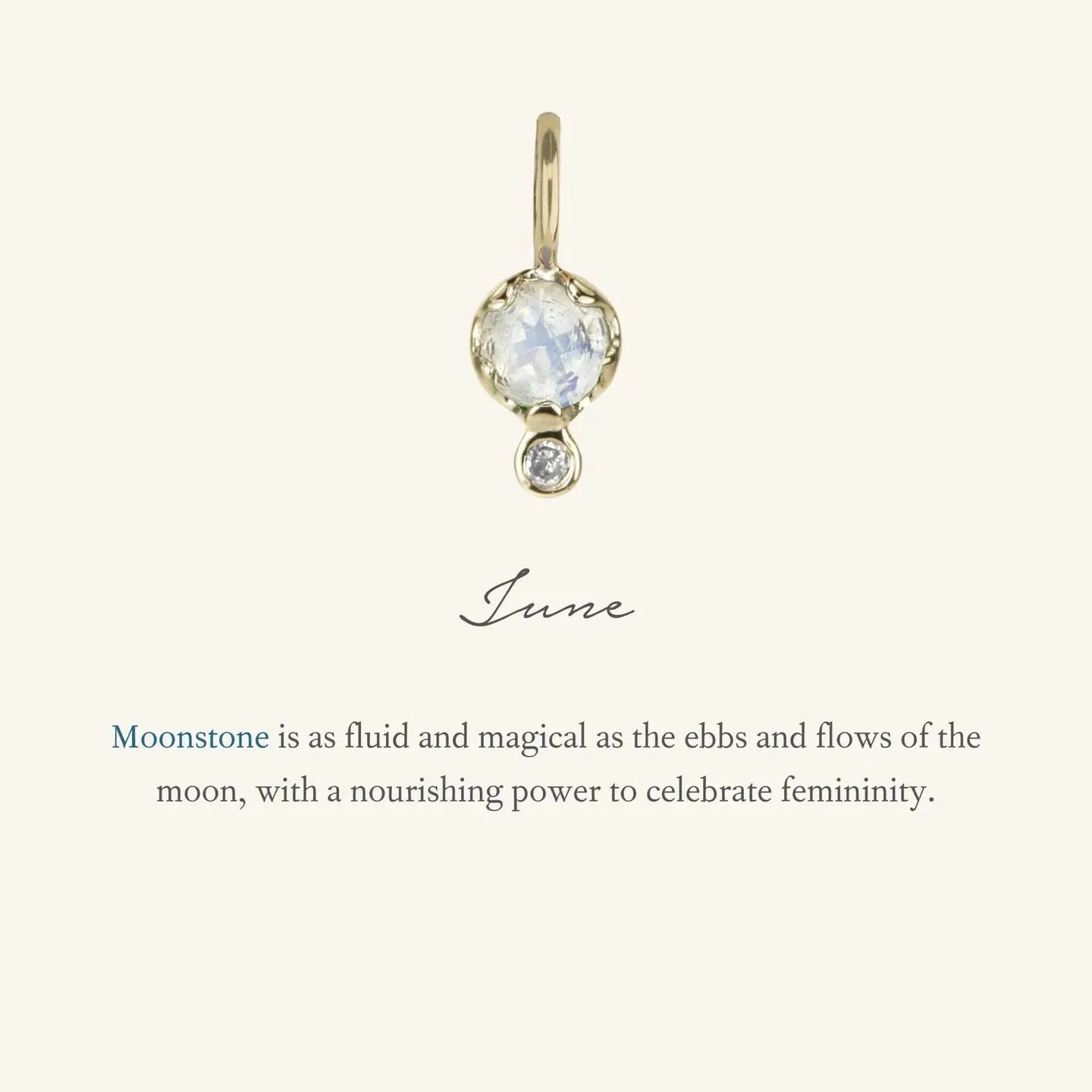 10K Gold Moonstone Birthstone Charm with Diamond Drop