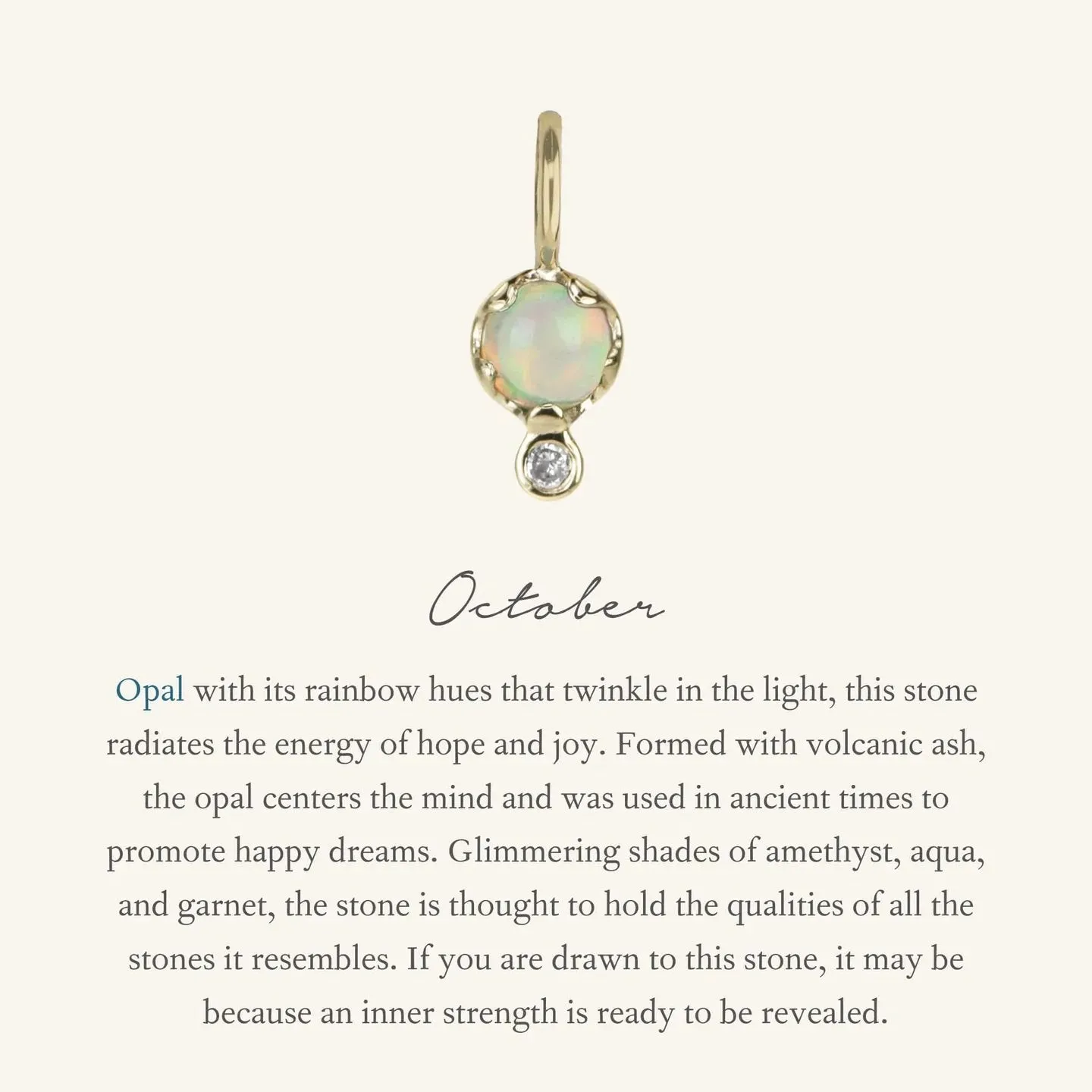 10K Gold Opal Birthstone Charm with Diamond Drop