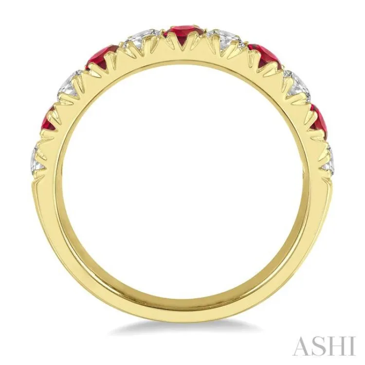 1/2 ctw Round Cut Diamond and 2.9MM Ruby Precious Wedding Band in 14K Yellow Gold