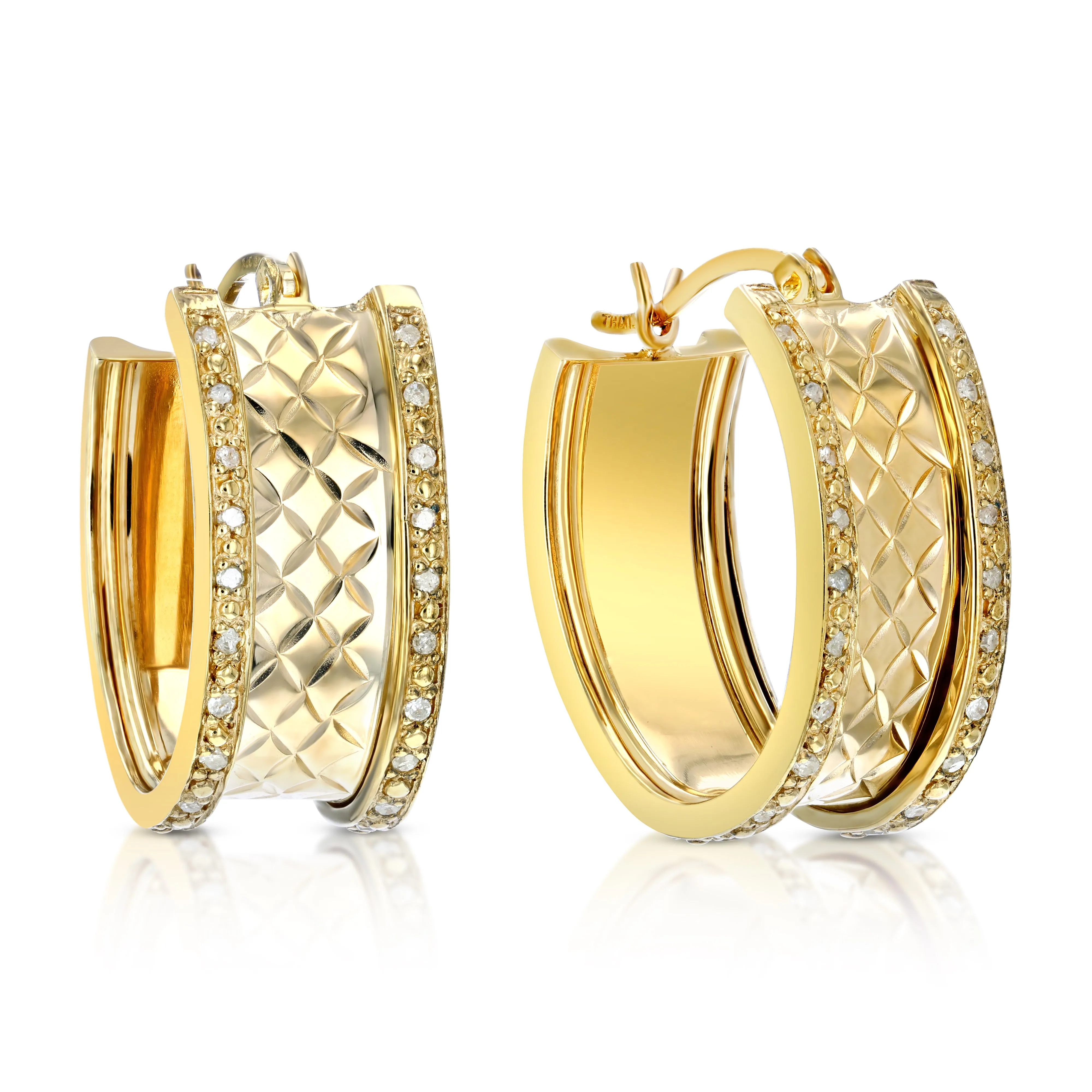 1/4 cttw Diamond Fashion Hoop Earrings in Yellow Gold plated Silver