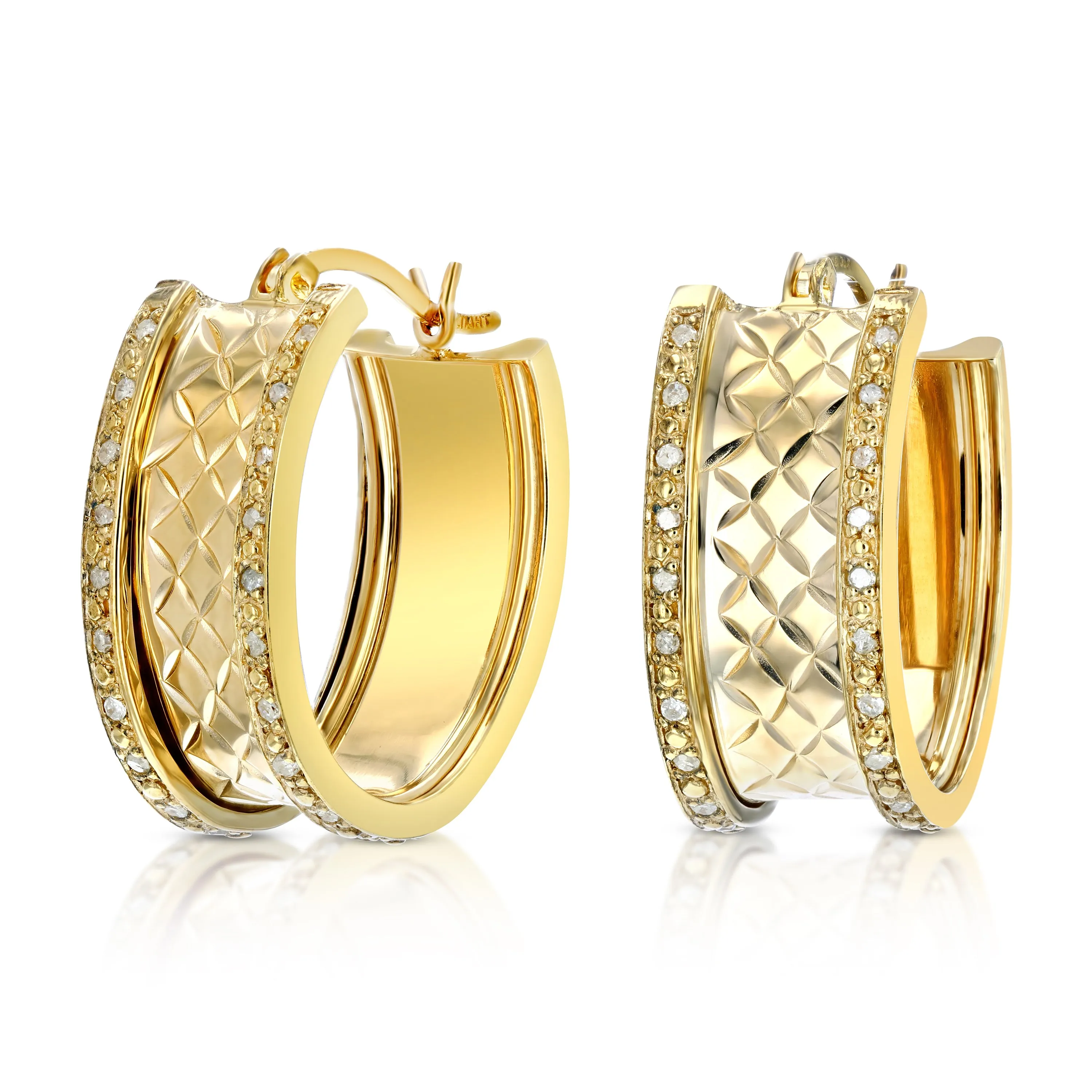 1/4 cttw Diamond Fashion Hoop Earrings in Yellow Gold plated Silver