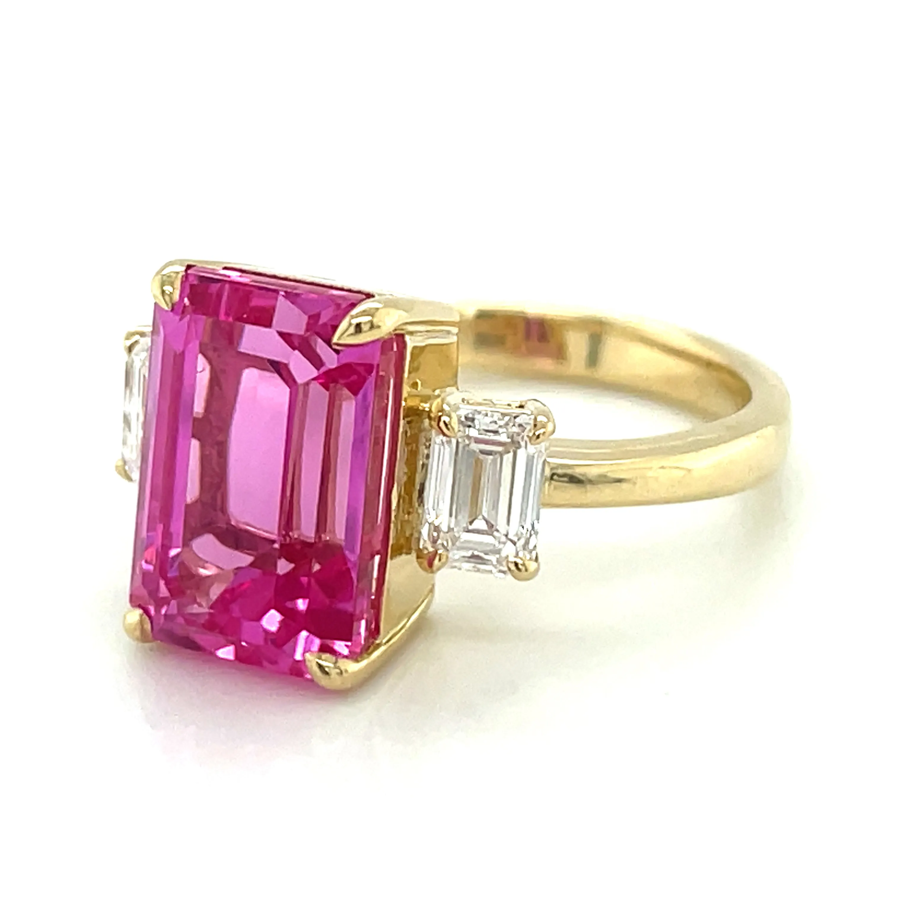 14ct Yellow Gold Laboratory Grown 7.35ct Pink Sapphire & 0.81ct Diamond Ring