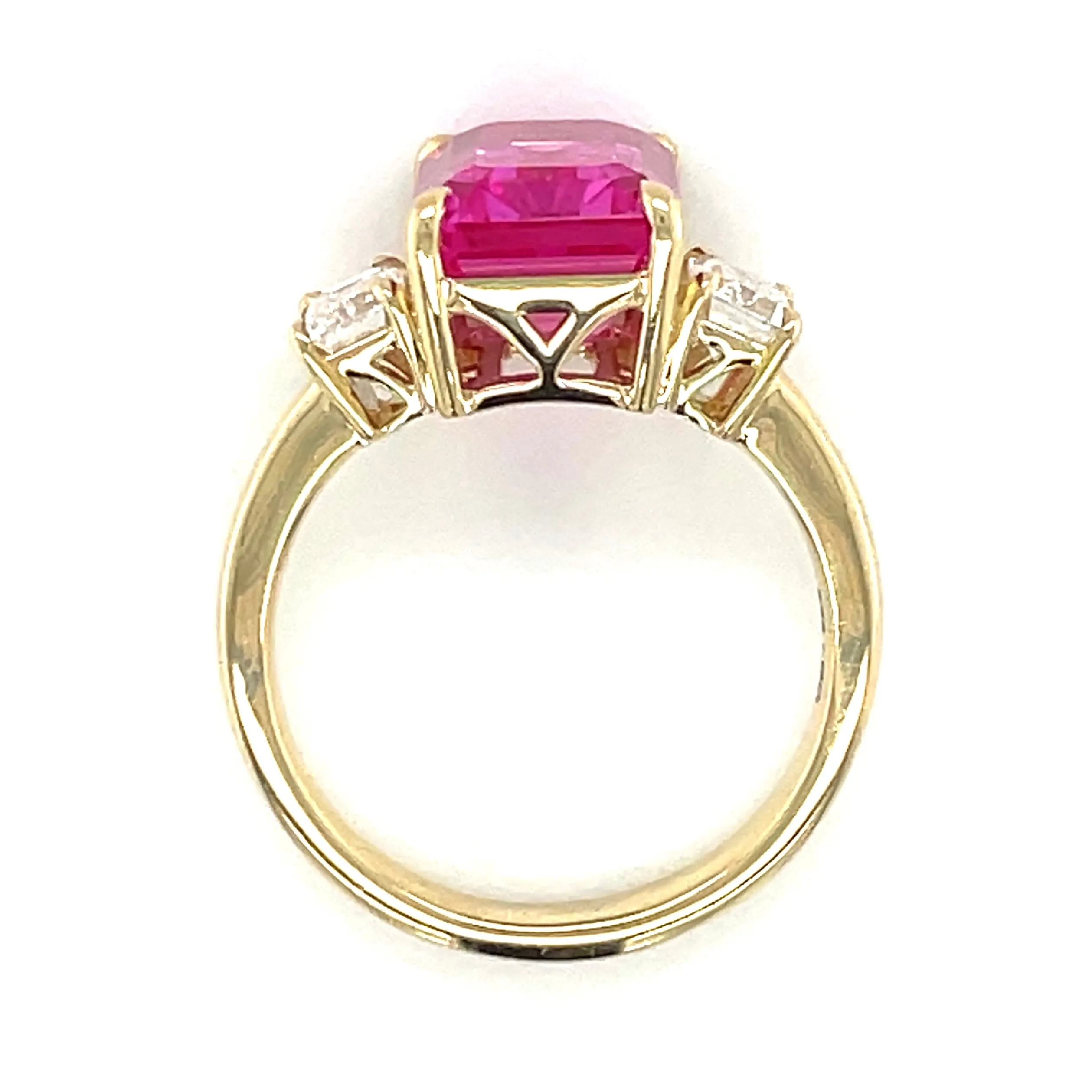 14ct Yellow Gold Laboratory Grown 7.35ct Pink Sapphire & 0.81ct Diamond Ring