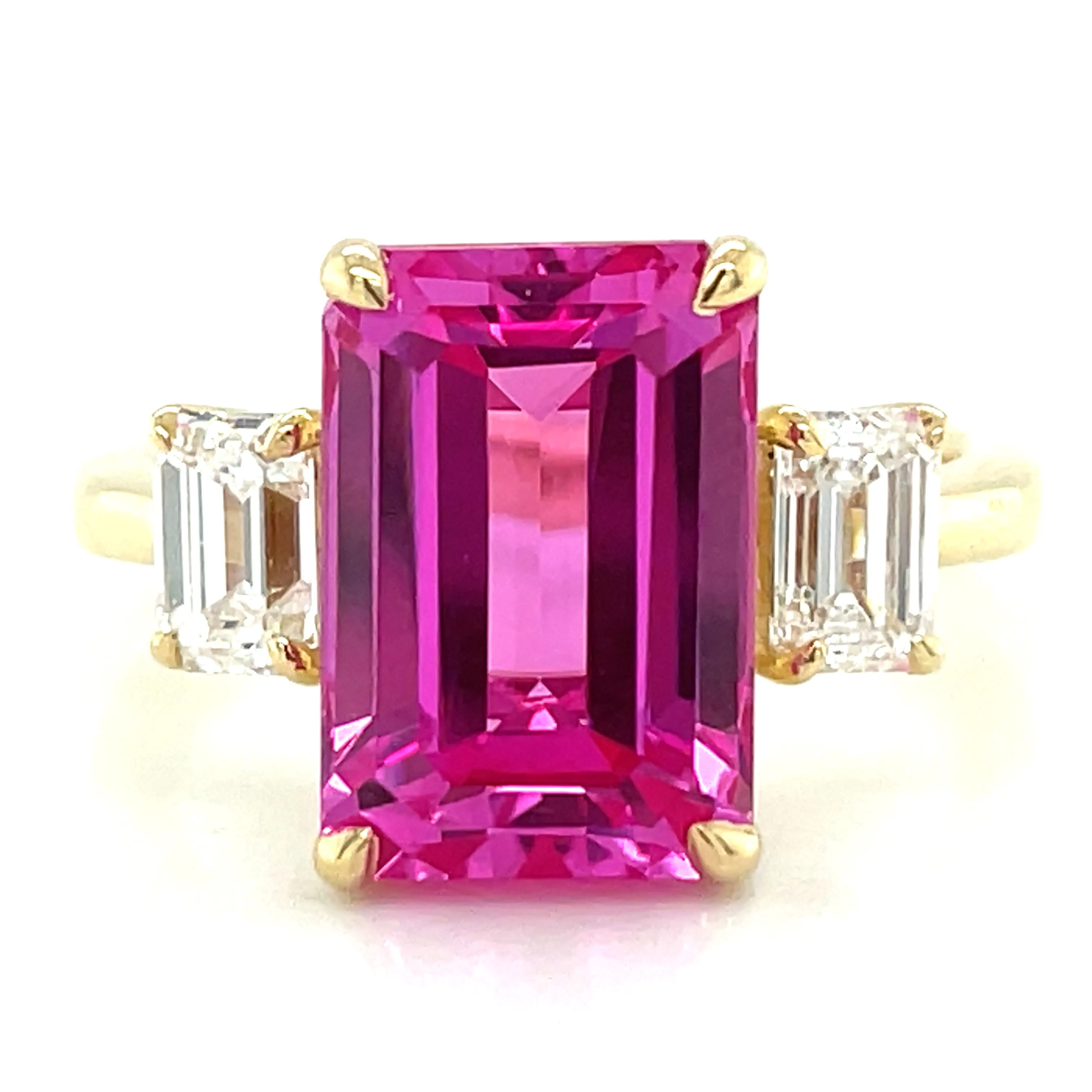 14ct Yellow Gold Laboratory Grown 7.35ct Pink Sapphire & 0.81ct Diamond Ring