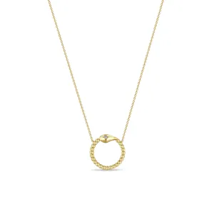 14k Beaded Snake Circle with Star Set Diamond Necklace