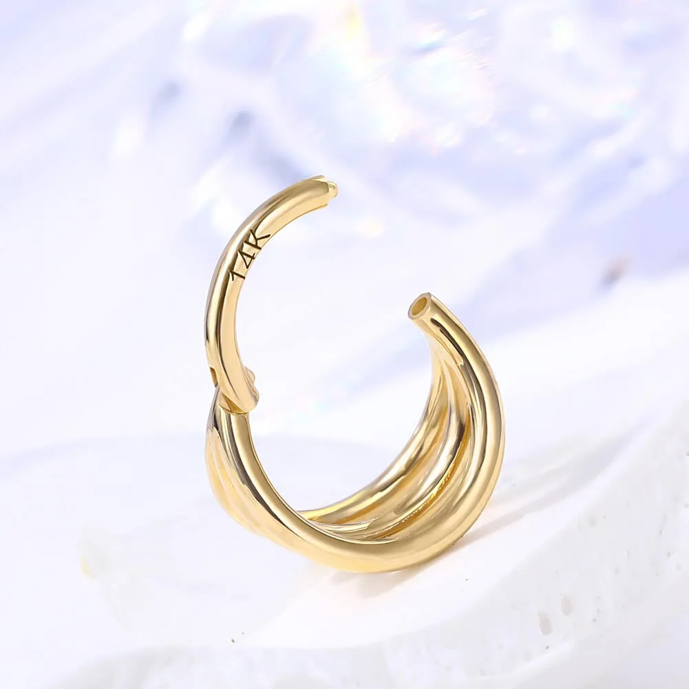 14K Gold Triple Layered Hinged Segment 16G Daith Helix Earring