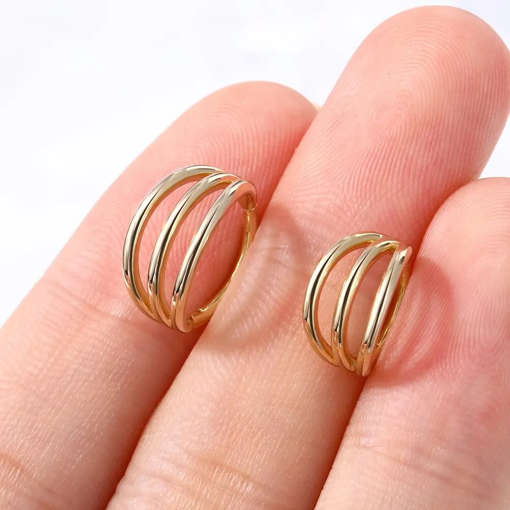 14K Gold Triple Layered Hinged Segment 16G Daith Helix Earring