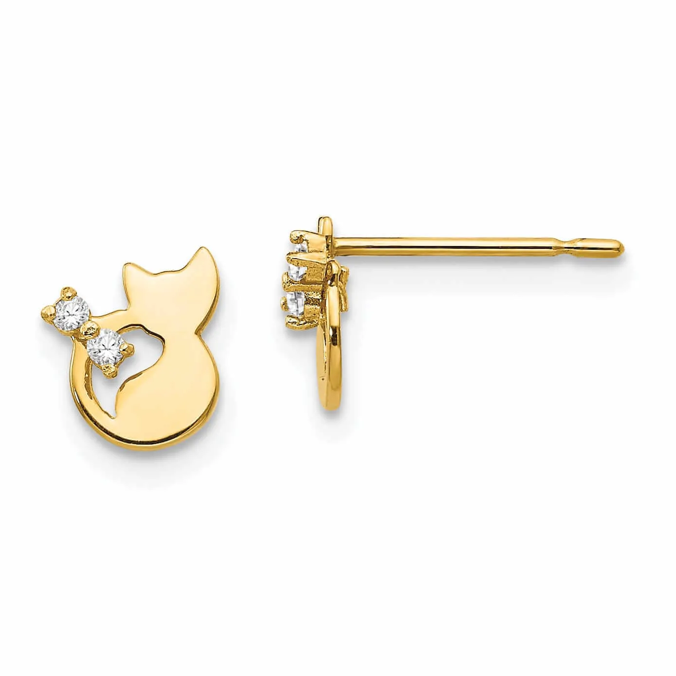 14k Madi K CZ Childrens Cat Post Earrings