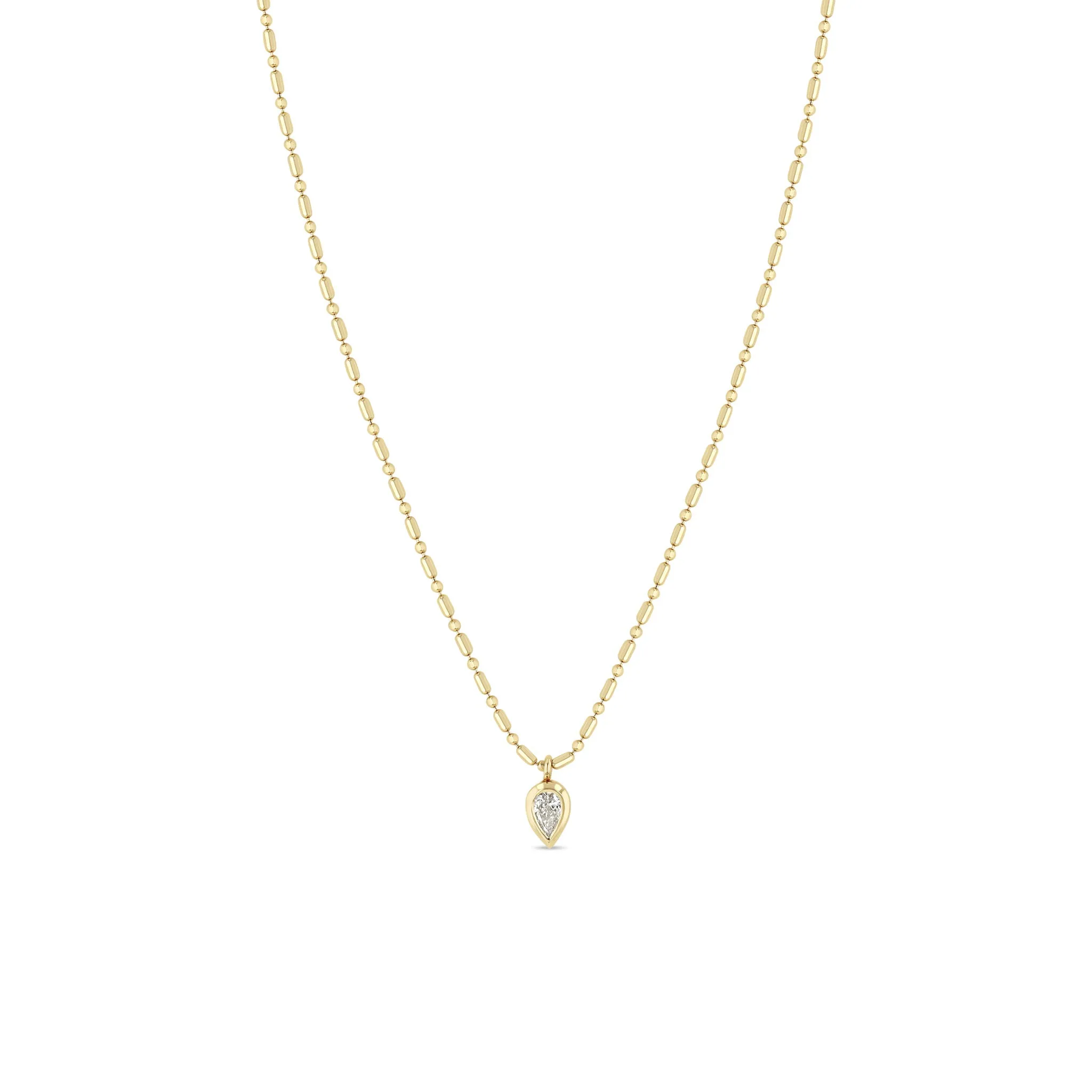 14k Pear Diamond Tube Bar Chain Necklace