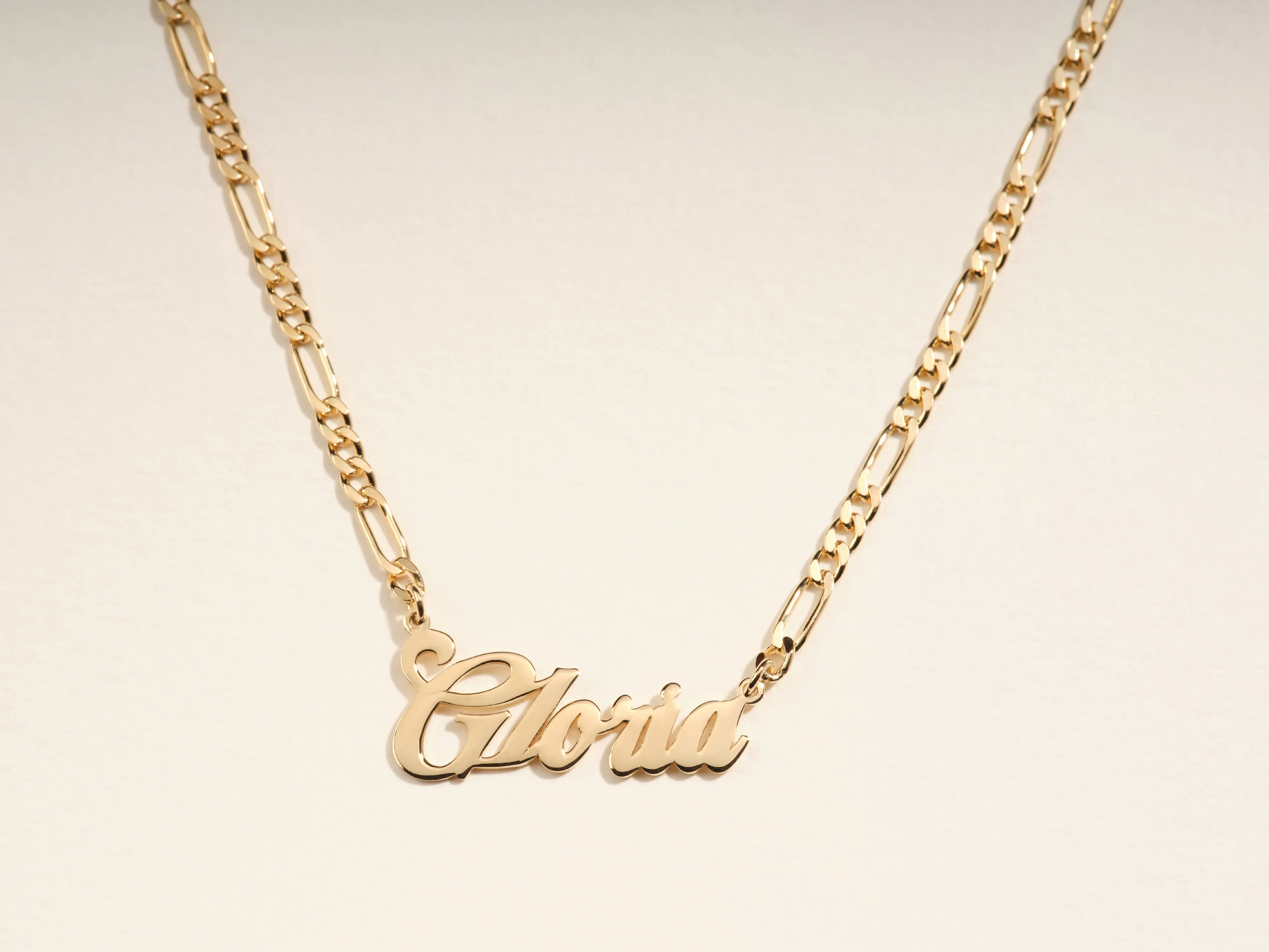 14k Solid Gold Figaro Chain Bold Name Necklace