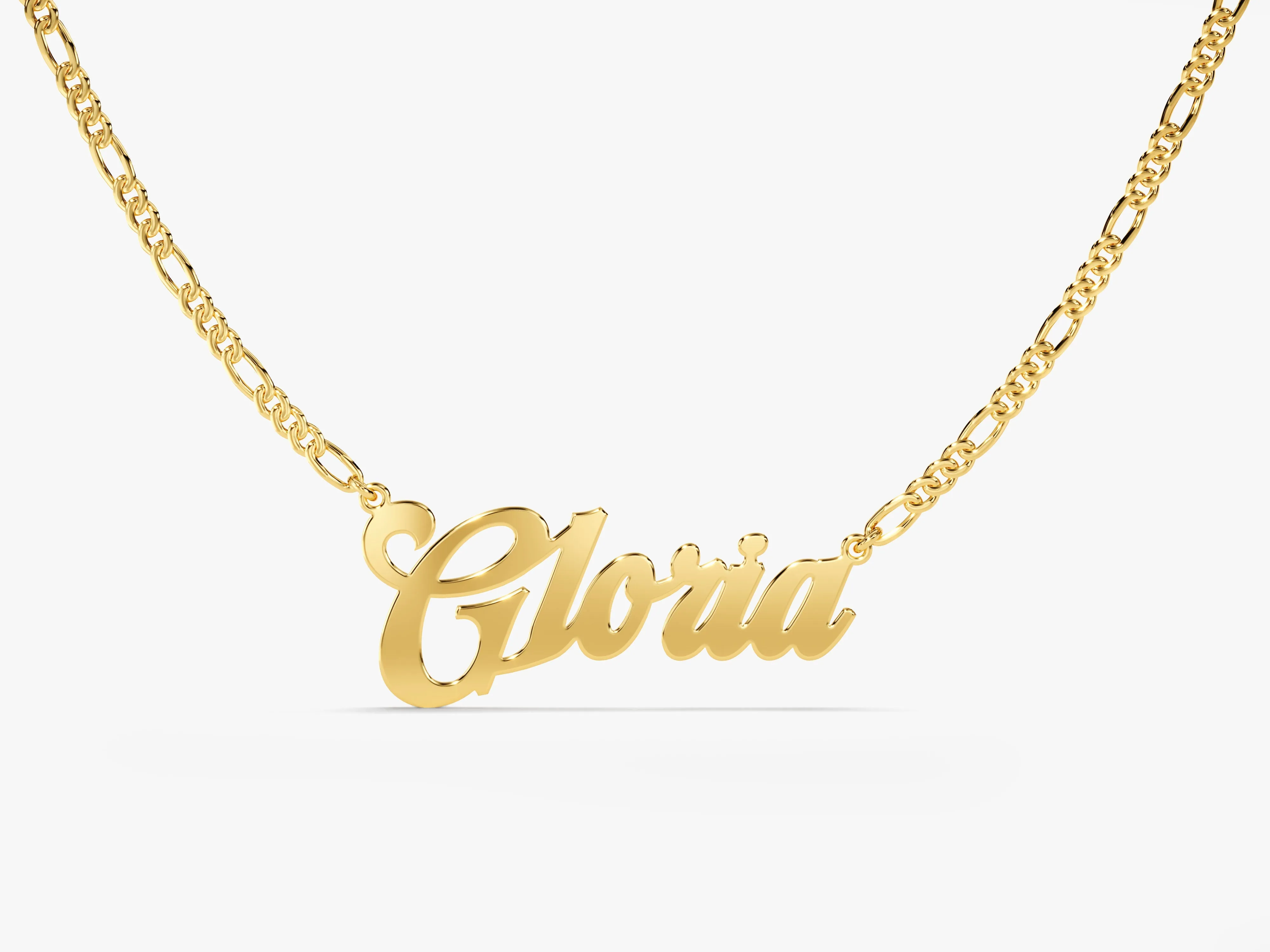 14k Solid Gold Figaro Chain Bold Name Necklace