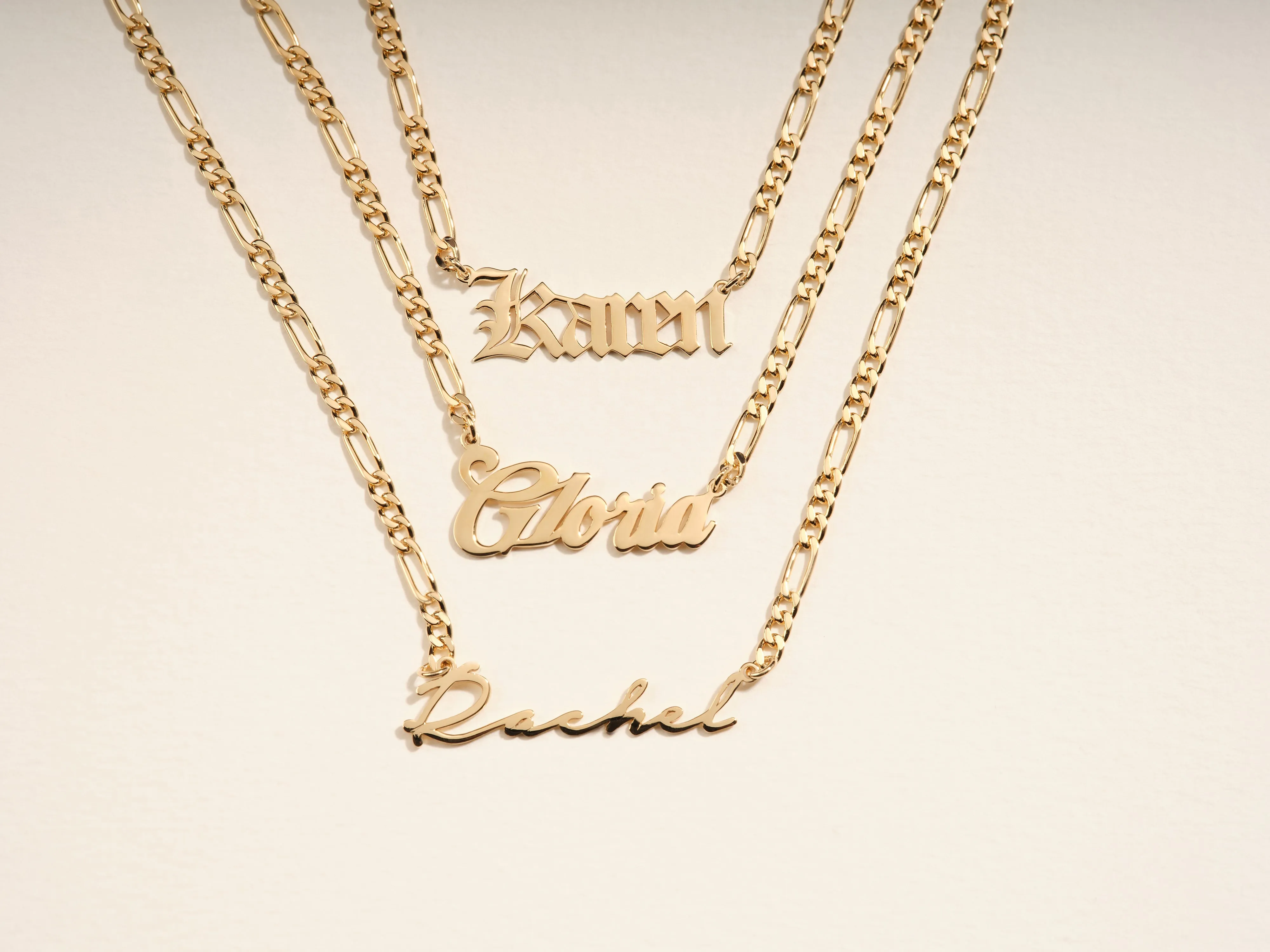 14k Solid Gold Figaro Chain Bold Name Necklace