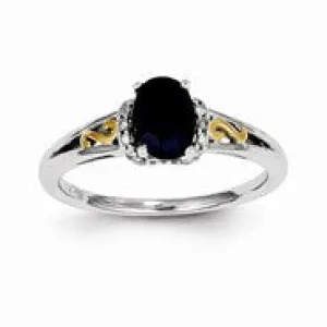 14k White Gold & Yellow Rhodium Diamond & Sapphire Ring