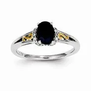 14k White Gold & Yellow Rhodium Diamond & Sapphire Ring