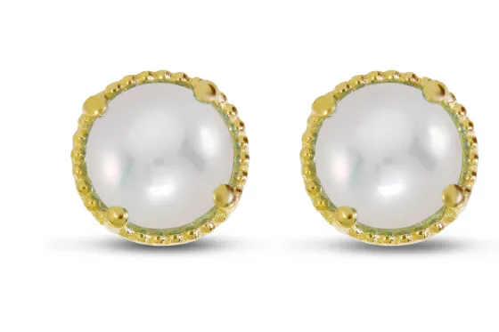 14K Yellow Gold 4mm Pearl Milgrain Stud Earrings