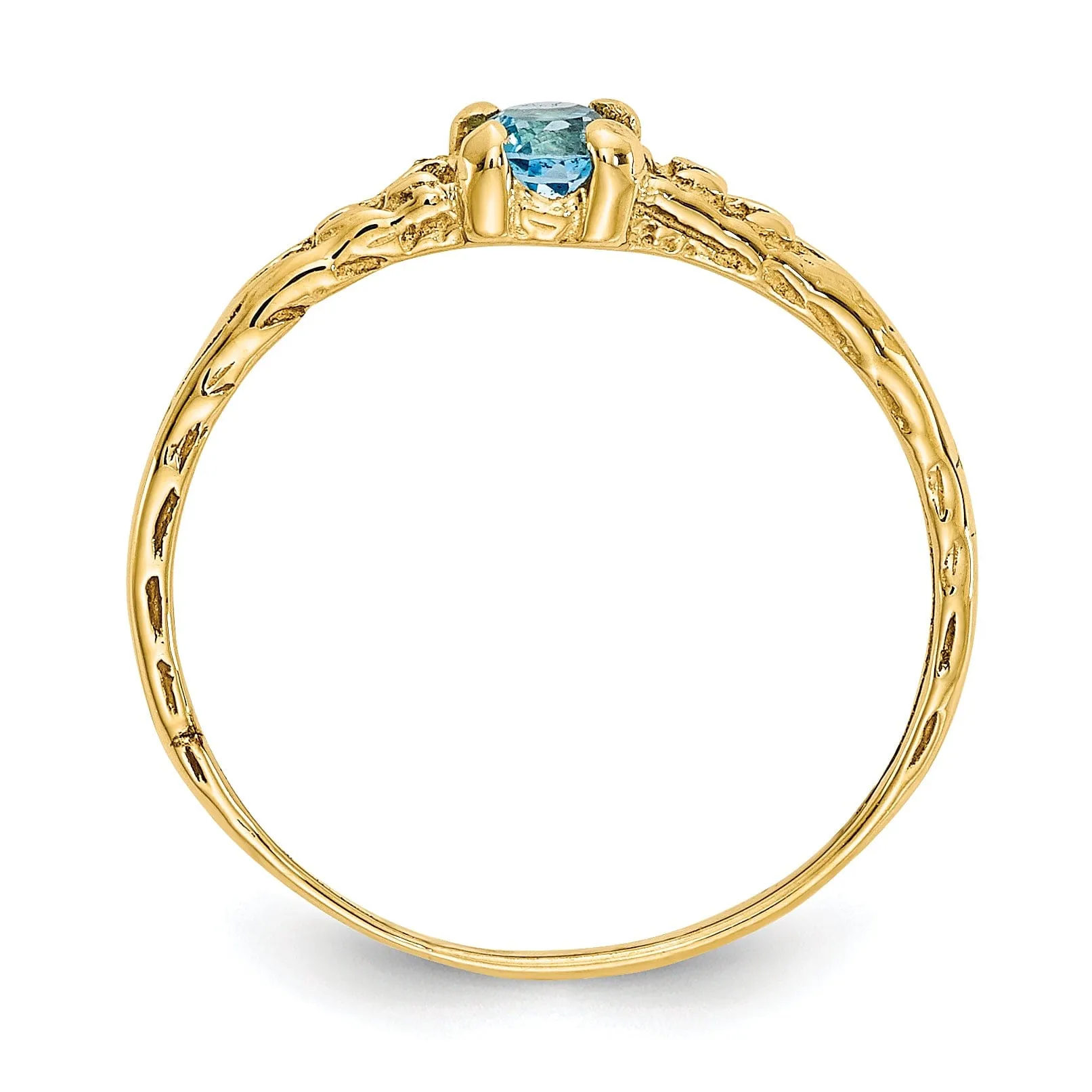 14k Yellow Gold Blue C.Z Birthstone Baby Ring