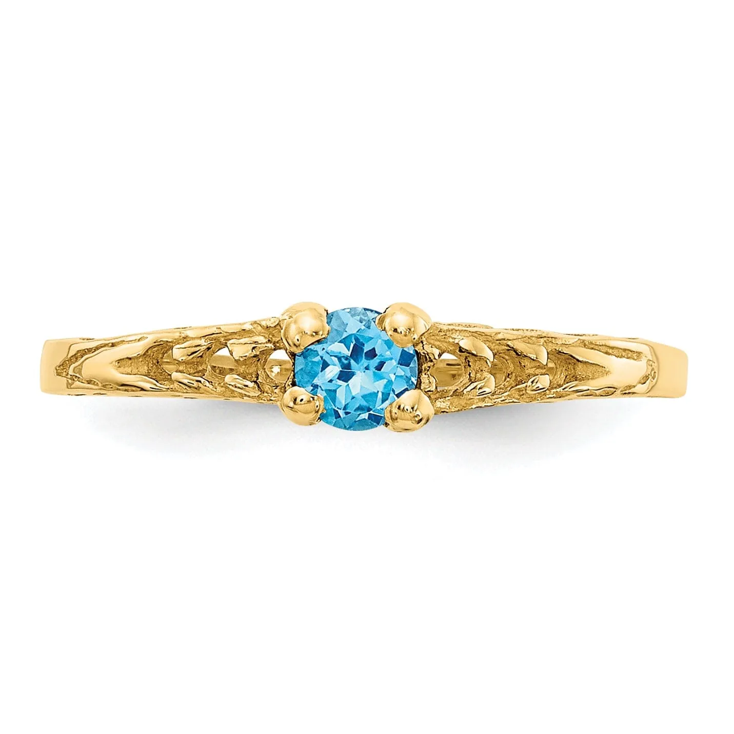 14k Yellow Gold Blue C.Z Birthstone Baby Ring