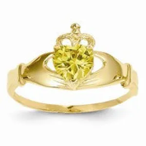 14k Yellow Gold CZ November Birthstone Claddagh Heart Ring