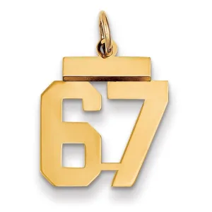 14k Yellow Gold Polished Finish Small Size Number 67 Charm Pendant