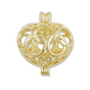 16*19MM 14K Gold Filigree Heart Brass Cage Pendant ,Sold 20 PCS Per Pkg