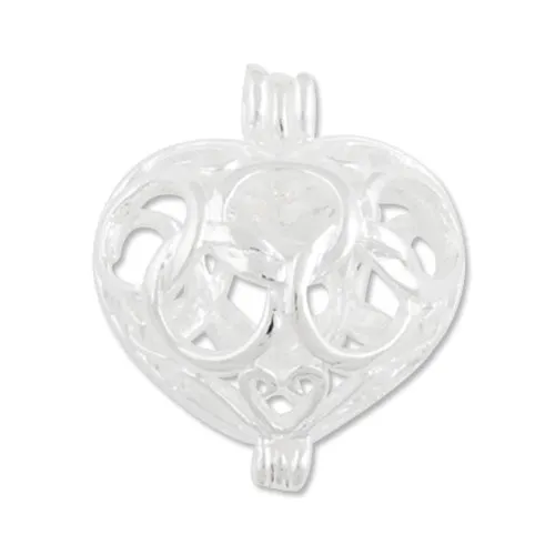 16*19MM Silver Filigree Heart Brass Cage Pendant ,Sold 20 PCS Per Pkg