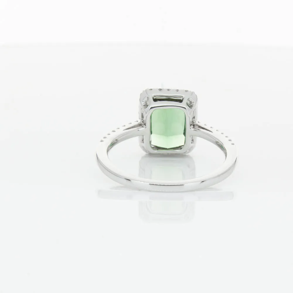 18ct White Gold Green Tourmaline & Diamond Ring