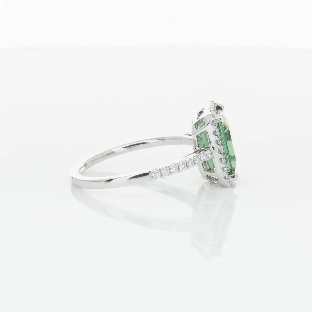 18ct White Gold Green Tourmaline & Diamond Ring