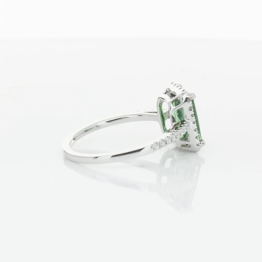 18ct White Gold Green Tourmaline & Diamond Ring