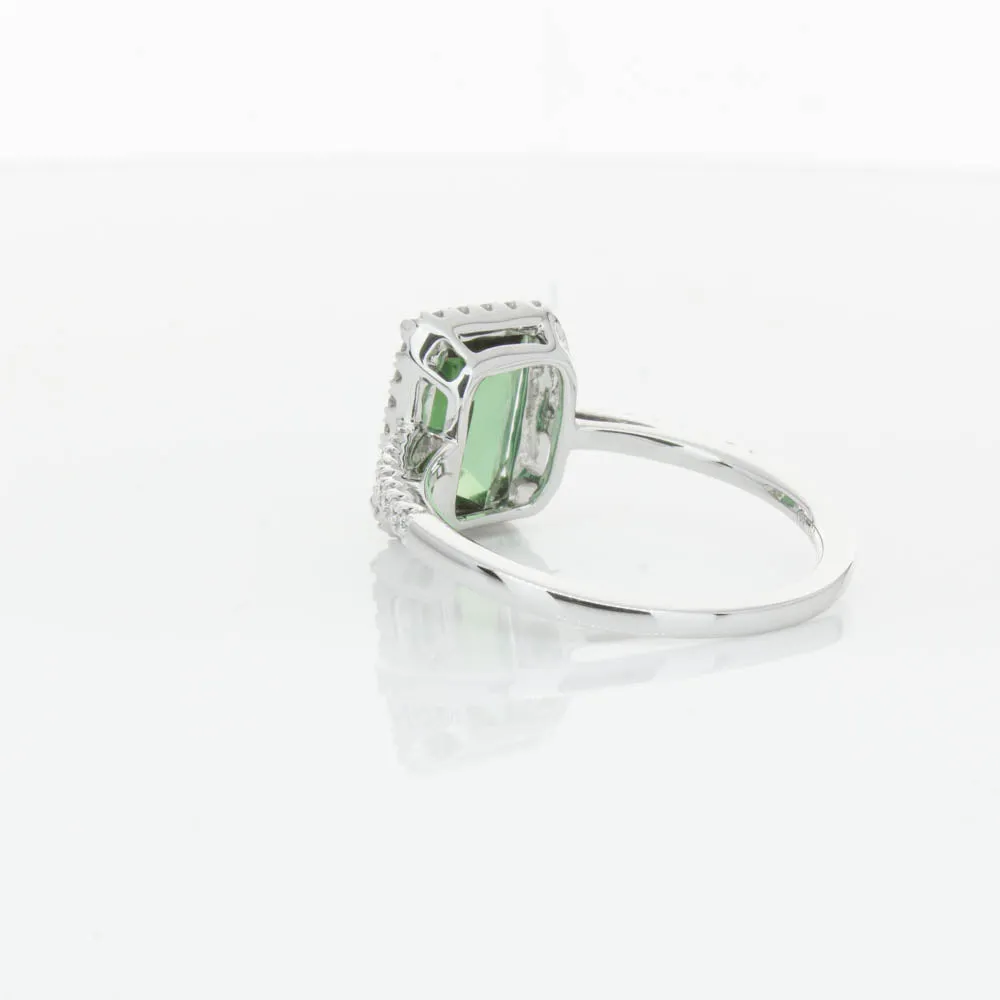 18ct White Gold Green Tourmaline & Diamond Ring