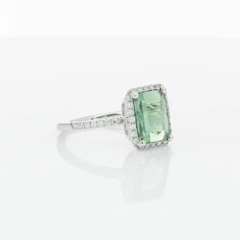 18ct White Gold Green Tourmaline & Diamond Ring