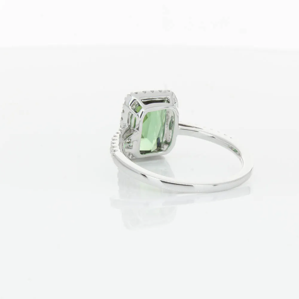 18ct White Gold Green Tourmaline & Diamond Ring