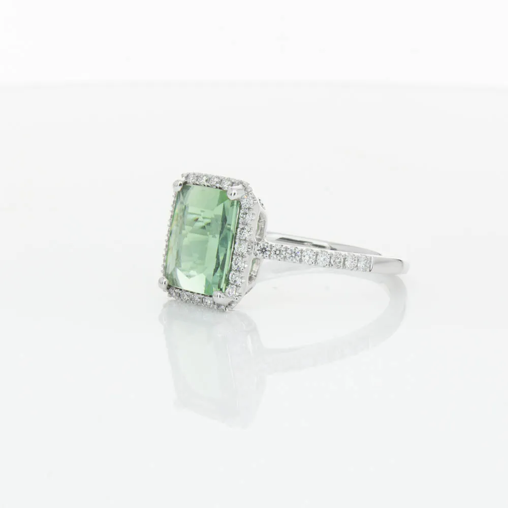 18ct White Gold Green Tourmaline & Diamond Ring