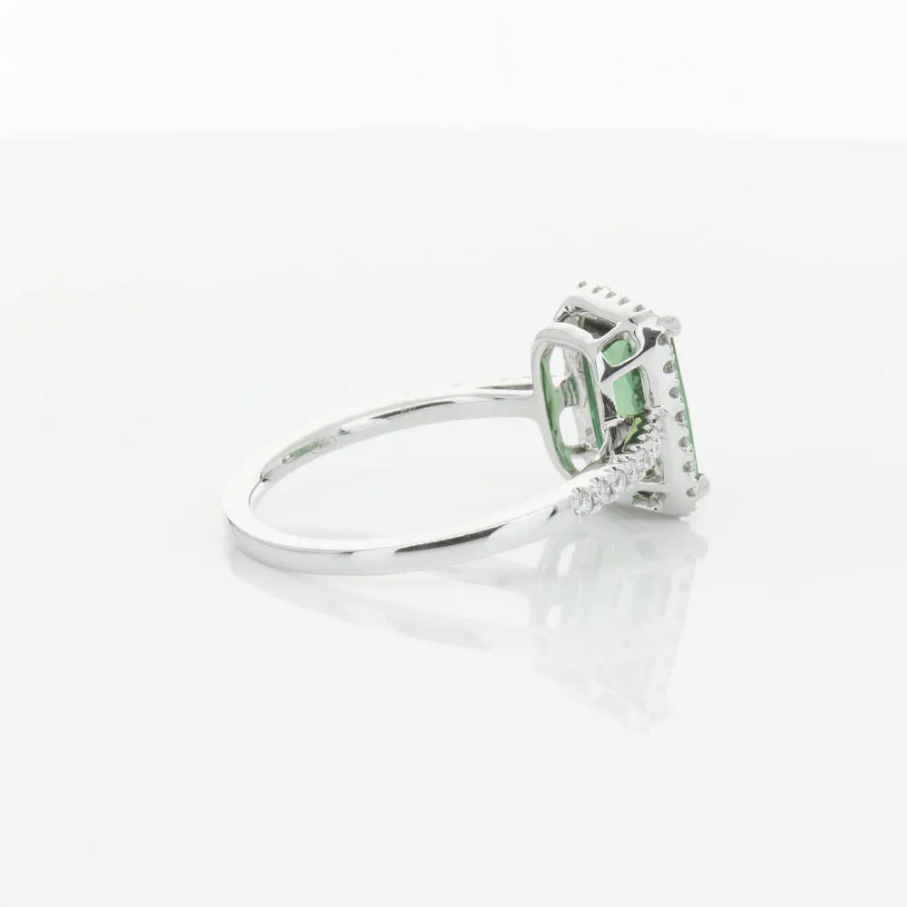 18ct White Gold Green Tourmaline & Diamond Ring