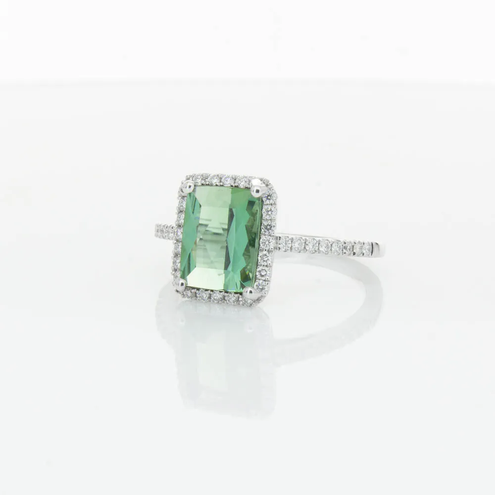 18ct White Gold Green Tourmaline & Diamond Ring