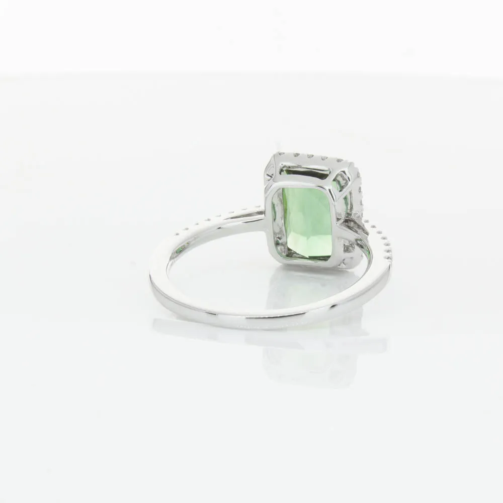 18ct White Gold Green Tourmaline & Diamond Ring