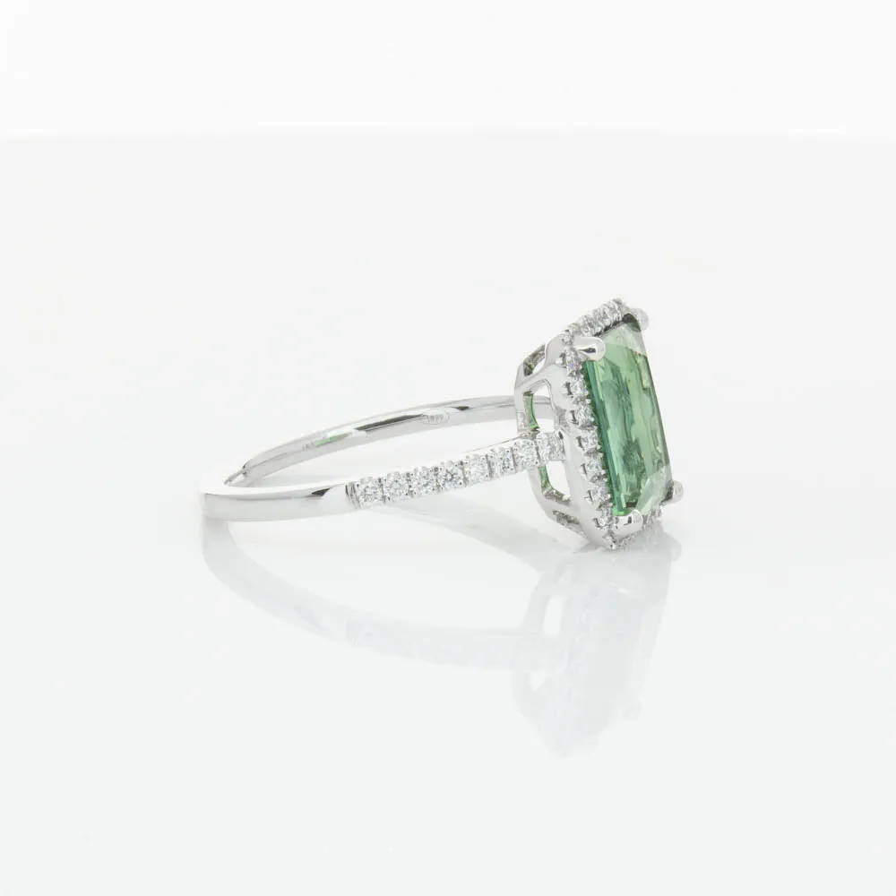 18ct White Gold Green Tourmaline & Diamond Ring