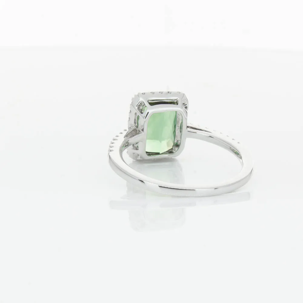 18ct White Gold Green Tourmaline & Diamond Ring