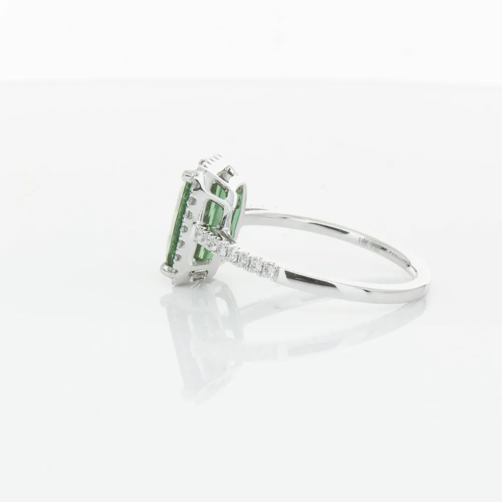 18ct White Gold Green Tourmaline & Diamond Ring