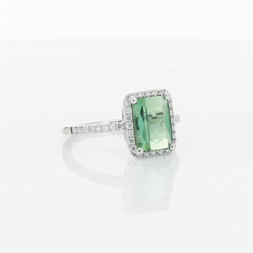 18ct White Gold Green Tourmaline & Diamond Ring