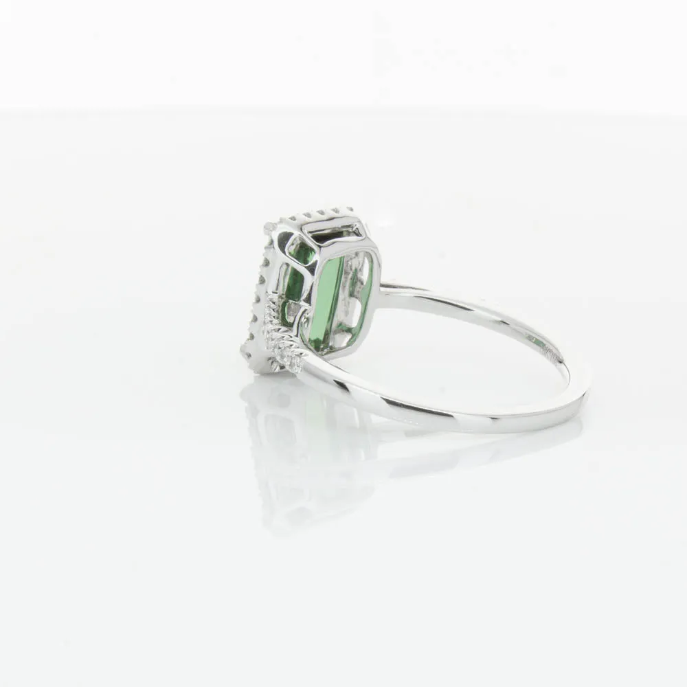 18ct White Gold Green Tourmaline & Diamond Ring