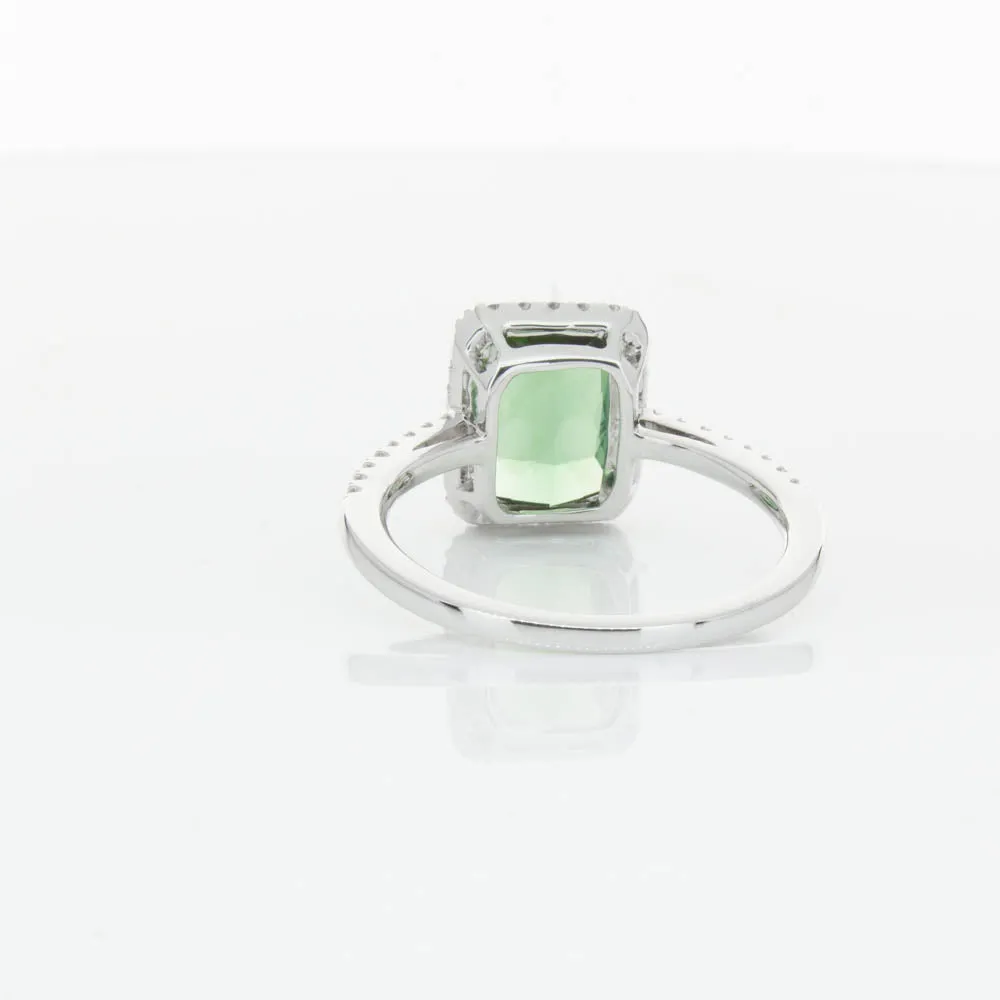 18ct White Gold Green Tourmaline & Diamond Ring