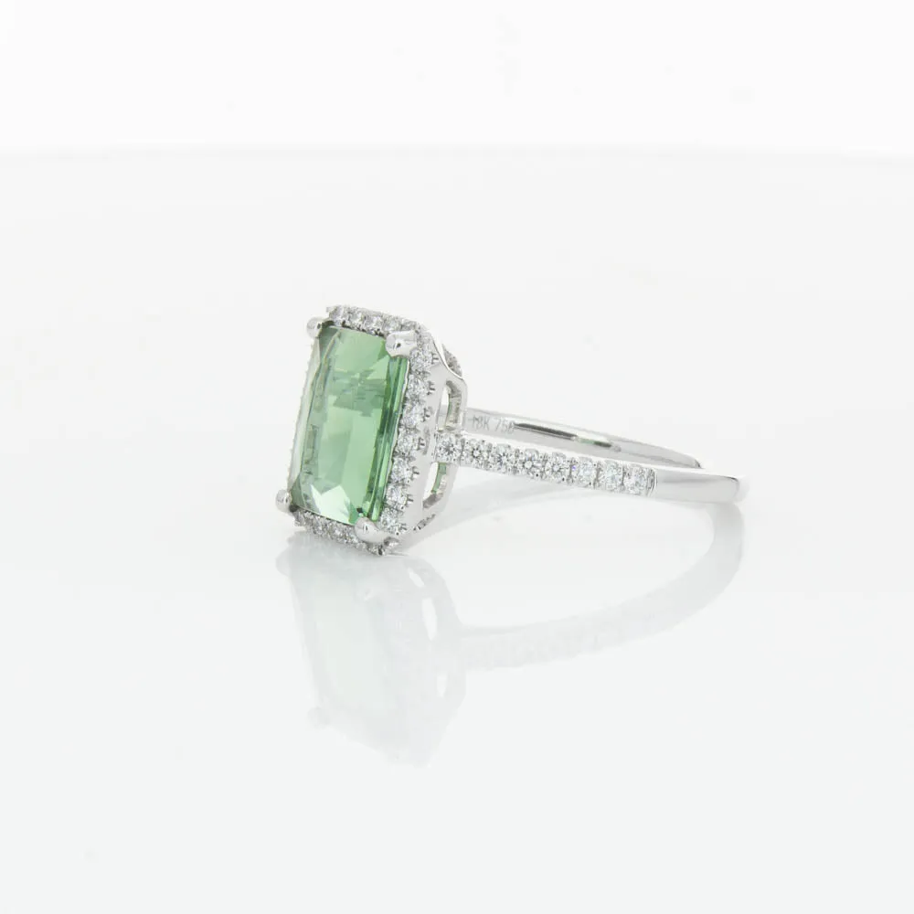 18ct White Gold Green Tourmaline & Diamond Ring