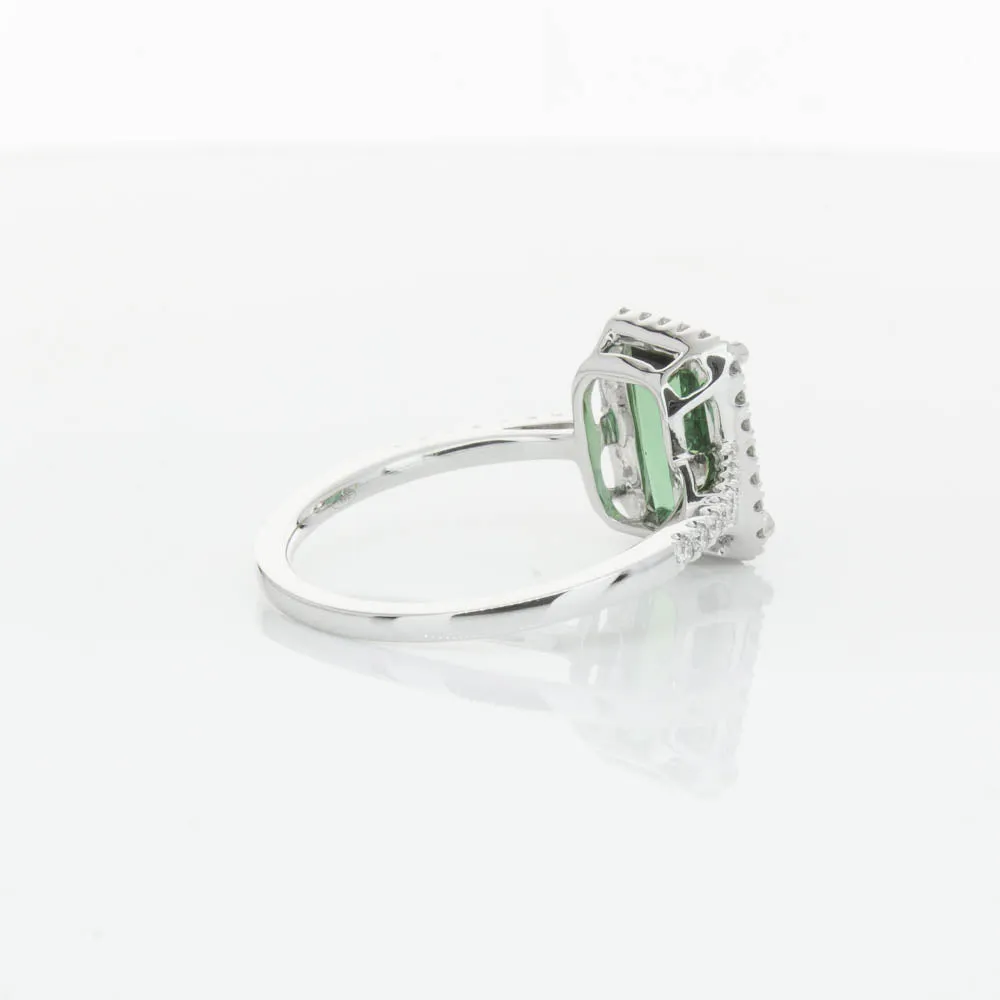 18ct White Gold Green Tourmaline & Diamond Ring