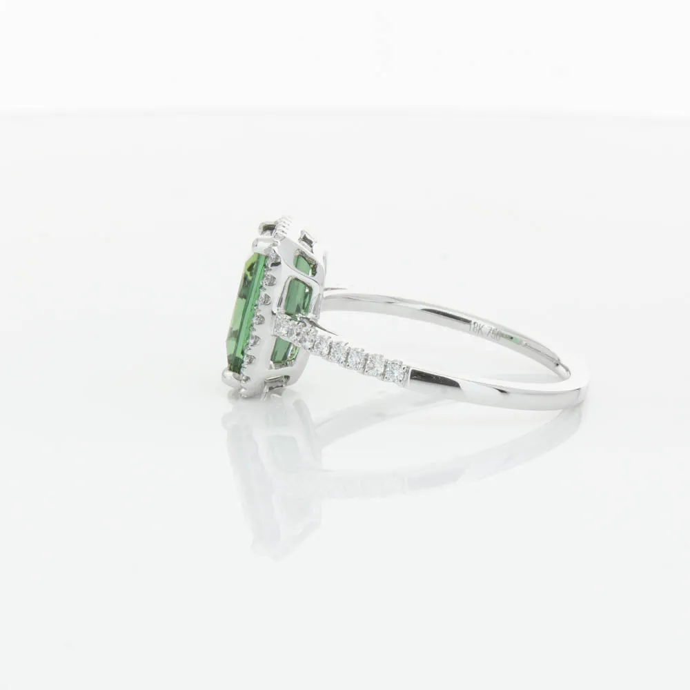 18ct White Gold Green Tourmaline & Diamond Ring