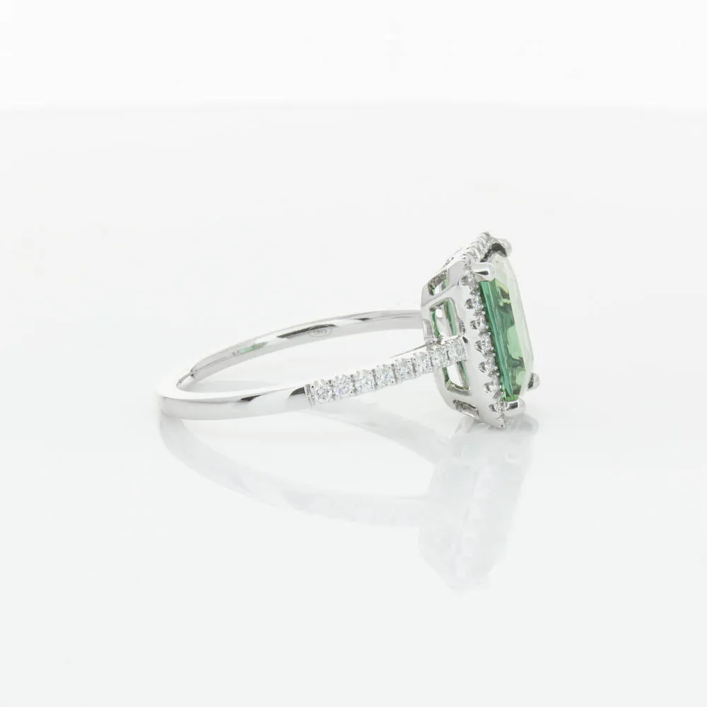 18ct White Gold Green Tourmaline & Diamond Ring