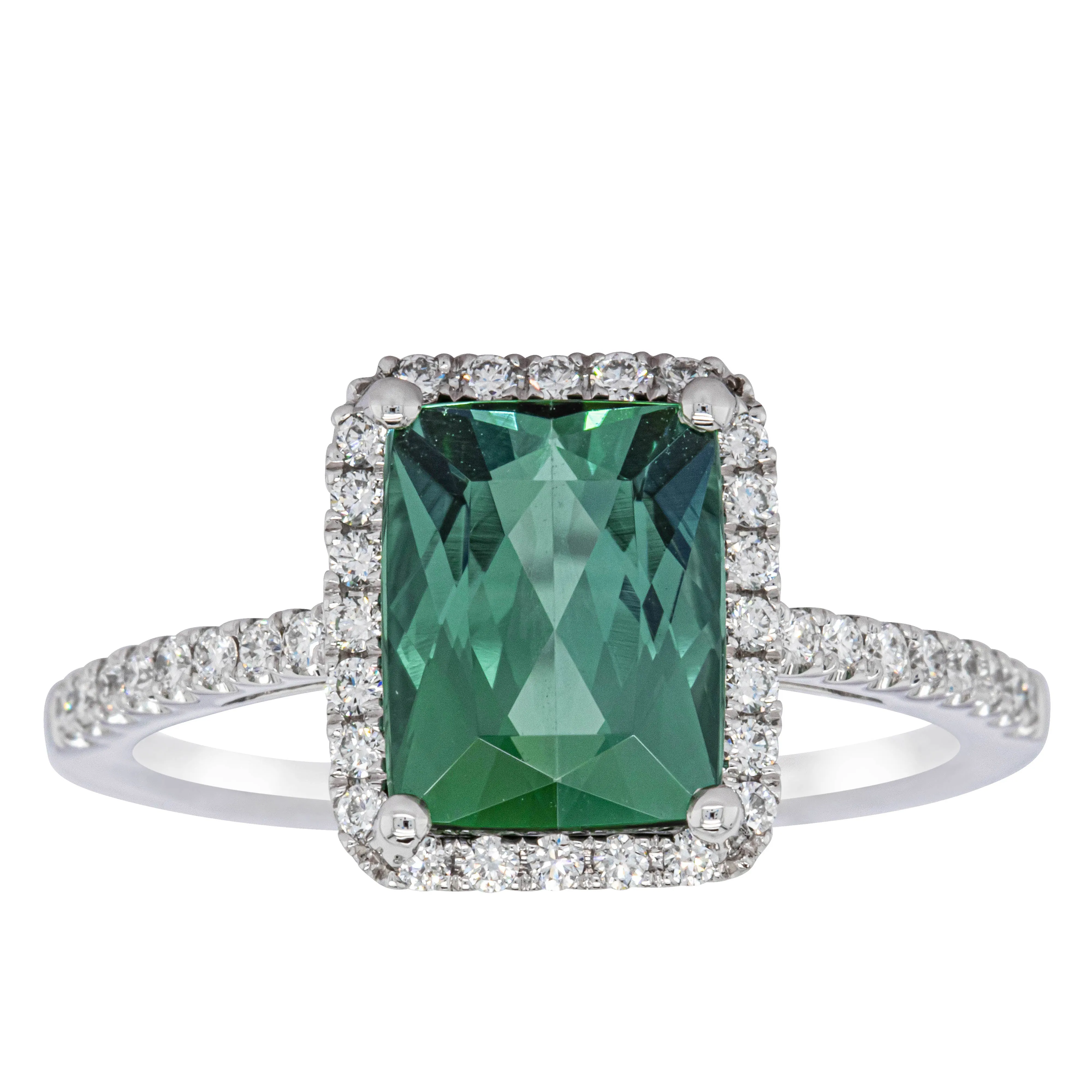 18ct White Gold Green Tourmaline & Diamond Ring