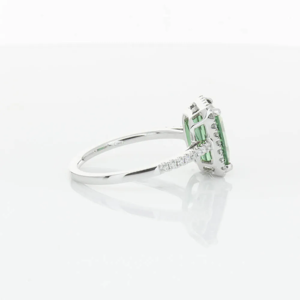 18ct White Gold Green Tourmaline & Diamond Ring